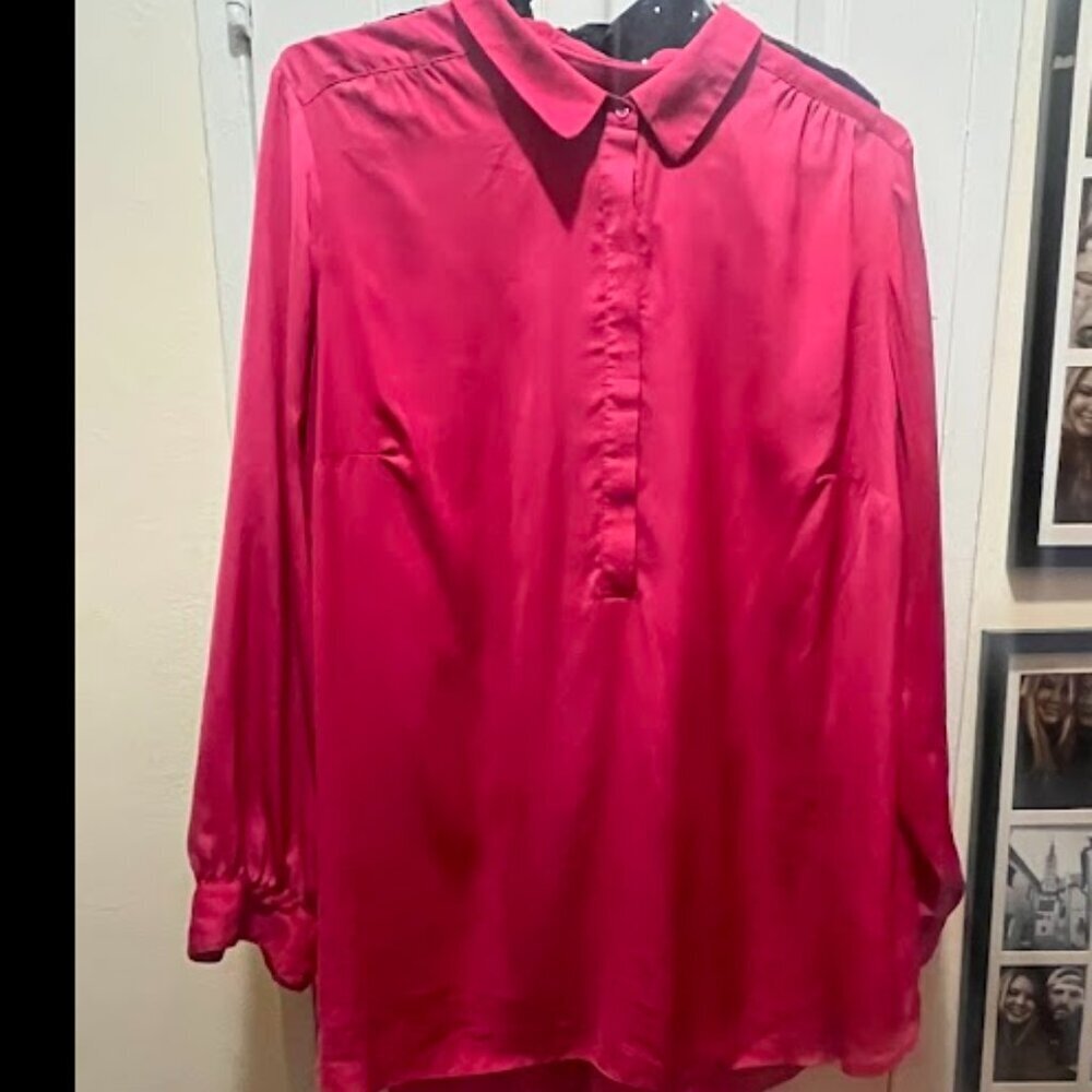 Hot Pink Satin Blouse/Shirt Dress
